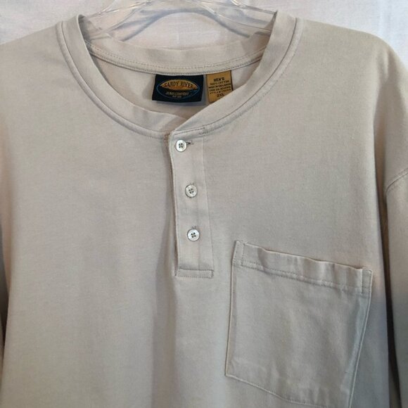 Sandy River Mens Henley 3 Button Beige T Shirt Mens 2 XLG - Picture 3 of 9